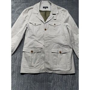 J. Peterman Safari Jacket Men 48 Gray Stripe Cotton Blend‎ 4-Pkt Travel Utility